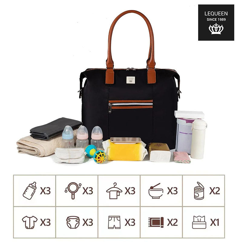 LEQUEEN DIAMOND 7TH EDITION WATERPROOF ORIGINAL MOMMY BAG – الجيل السابع الدايموند شولدر اسود من ليكوين