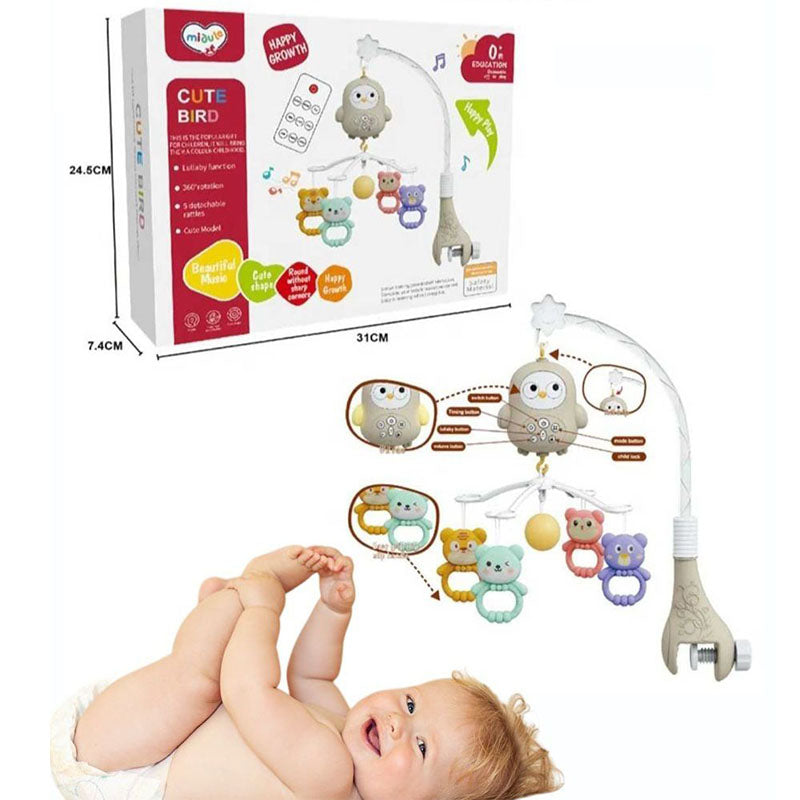 Newborn Hanging Bird Music Box Toy Rotary Portable Bed Bell with Remote Control for Early Childhood Education